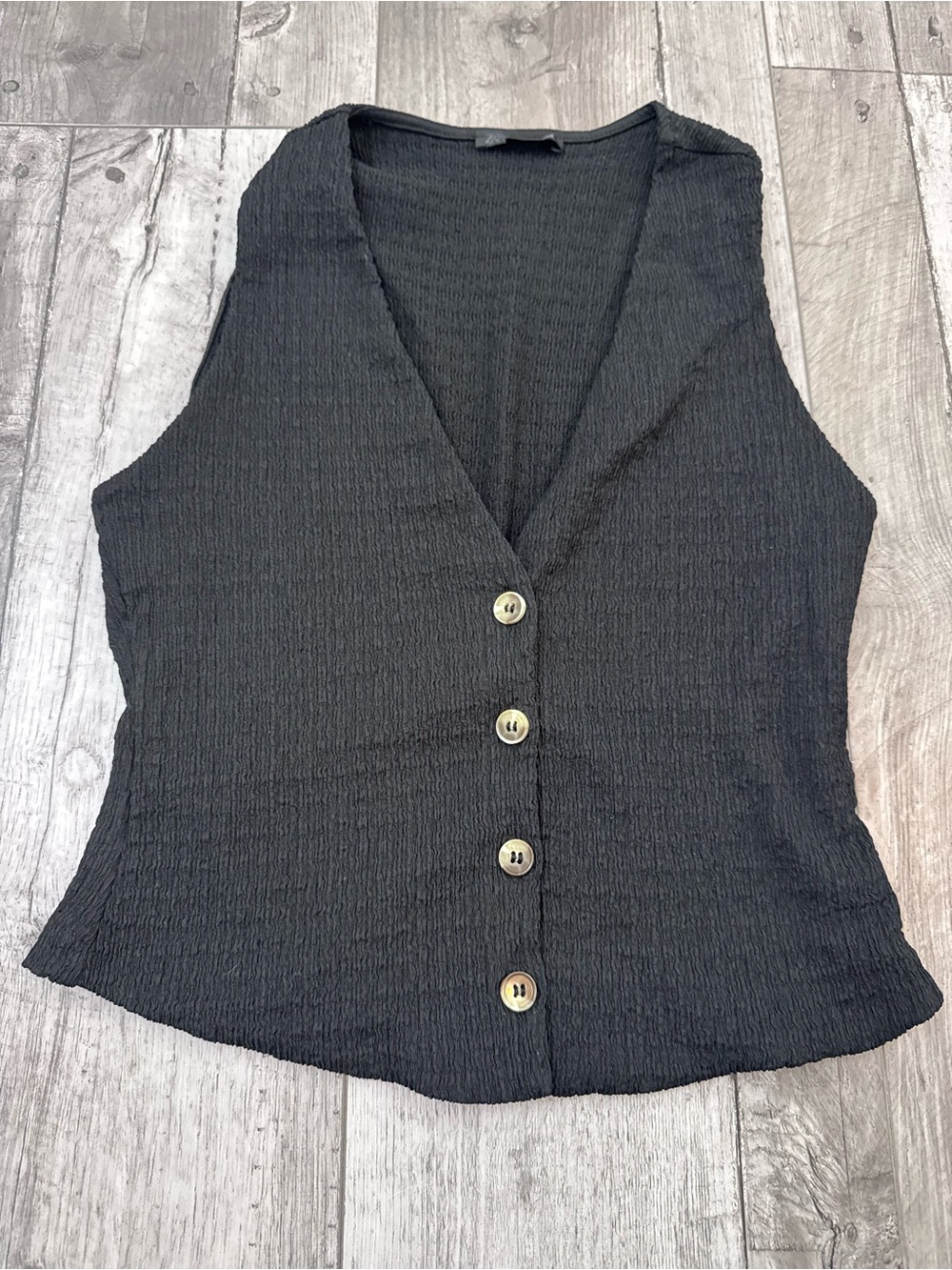 Zara Textured Knitted Button Vest Black V Neck Boho Contemporary Small Waistcoat - Picture 2 of 6